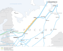 Схема газопроводов «Ухта — Торжок» и «Ухта — Торжок — 2»