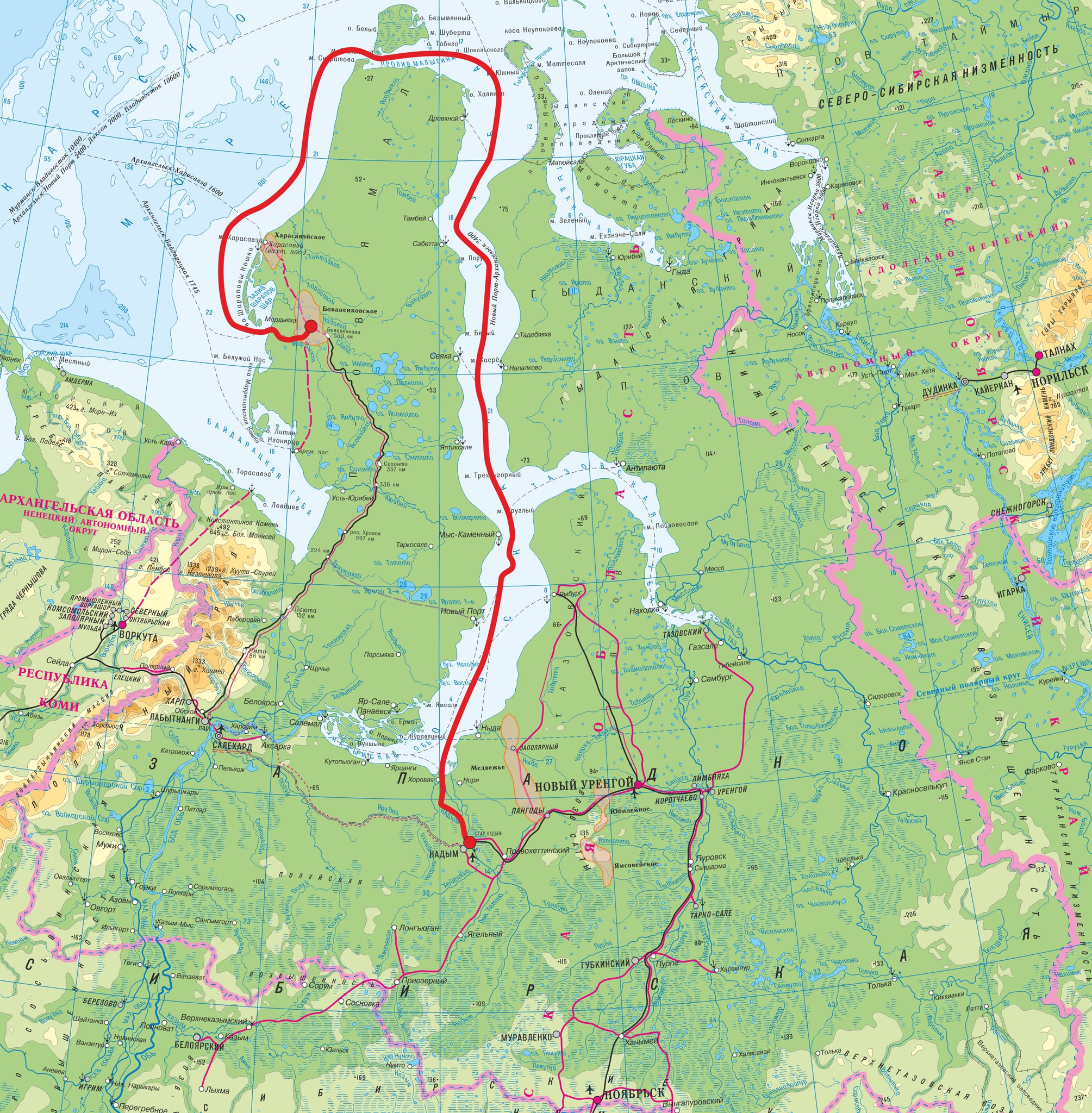 Полуостров Ямал Бованенково на карте